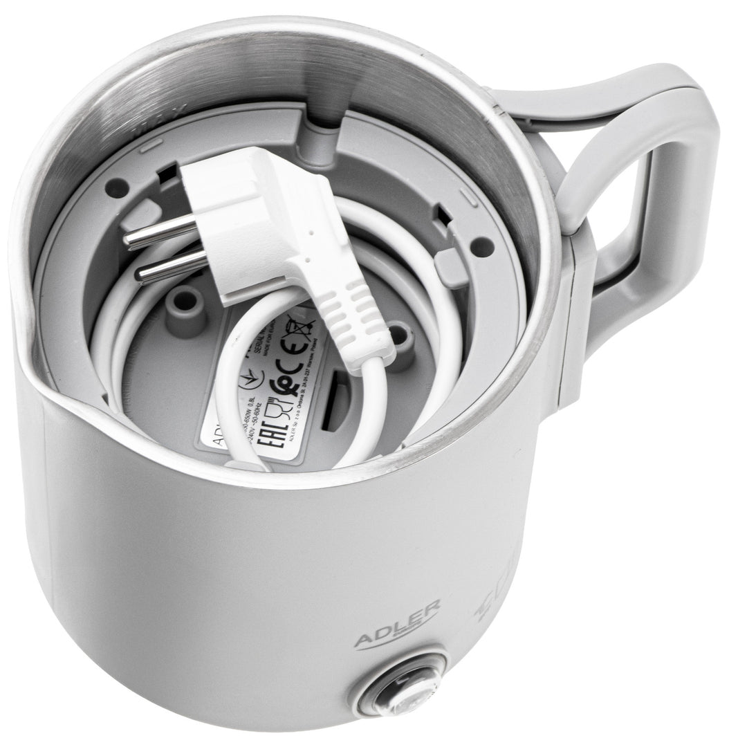 Adler elektrische waterkoker, voor op reis, dubbele wand, inhoud 0,8 l, max. vermogen 650 W, grijs, AD 1388