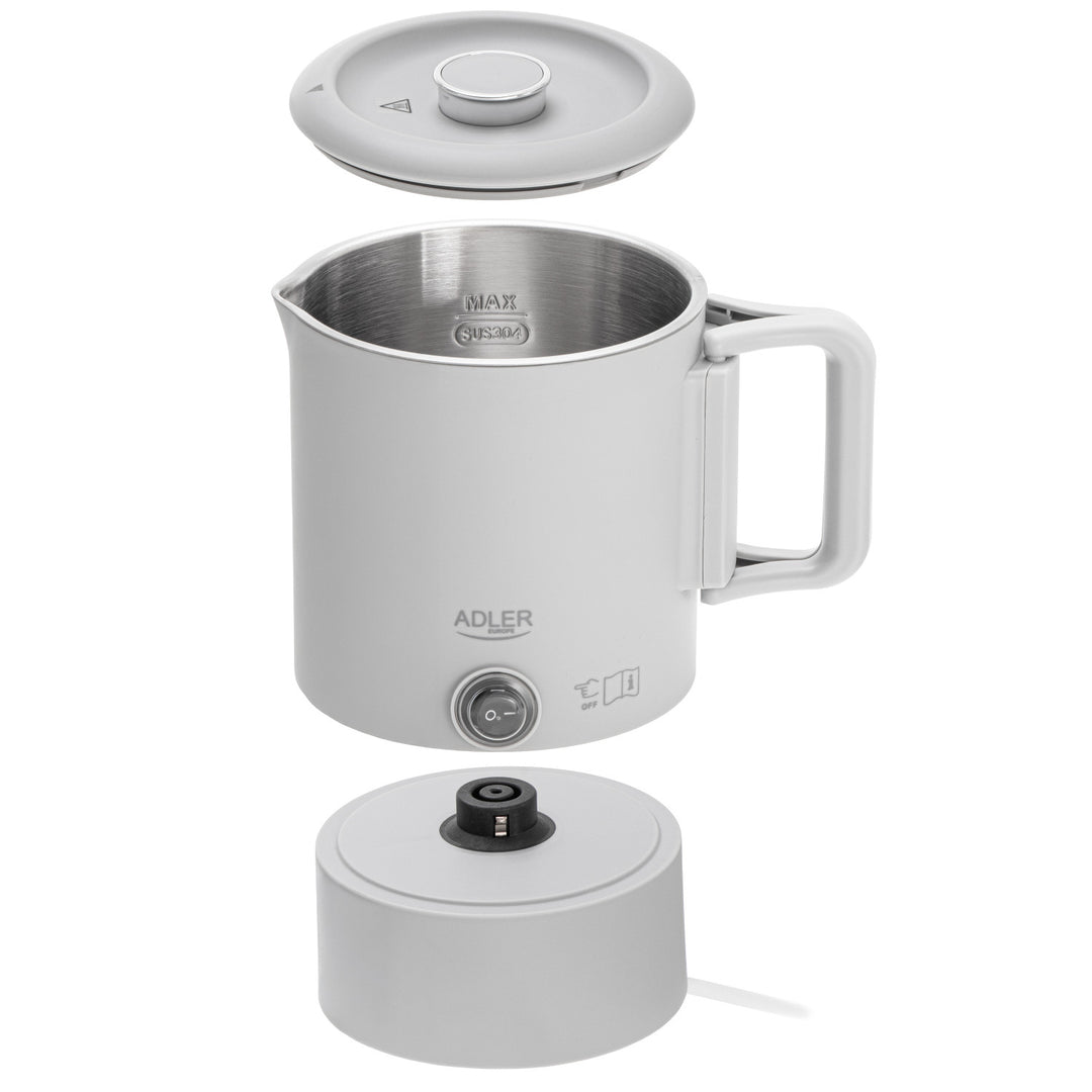 Adler elektrische waterkoker, voor op reis, dubbele wand, inhoud 0,8 l, max. vermogen 650 W, grijs, AD 1388