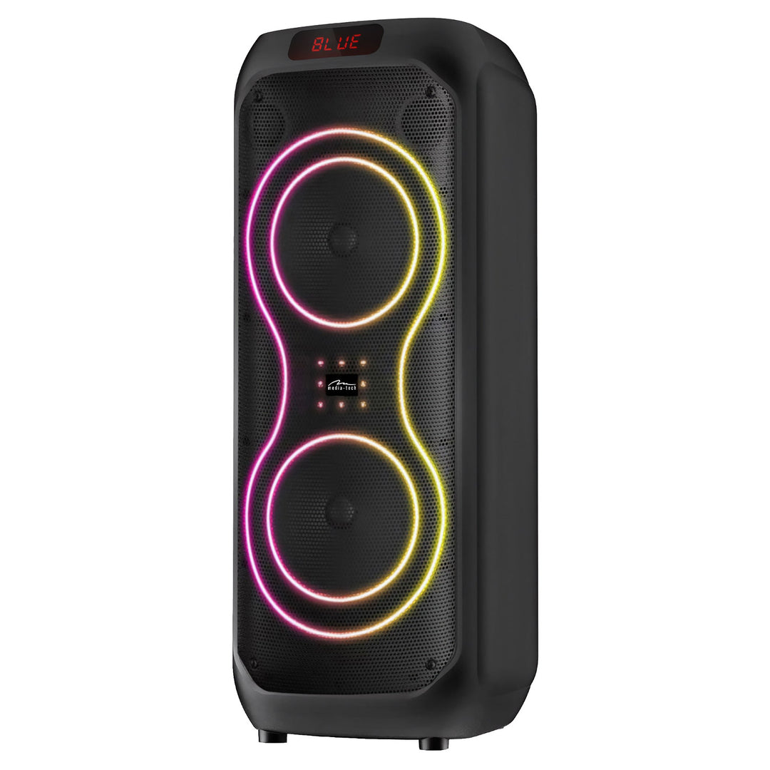 Grote Bluetooth-luidspreker, 120 W RMS/1400 W PMPO, twee 8"-luidsprekers, equalizer, karaokefunctie, MP3/microSD-kaarten, USB, AUX, BT 5.3+EDR, display, LED, ingebouwde accu, afstandsbediening, MT3185