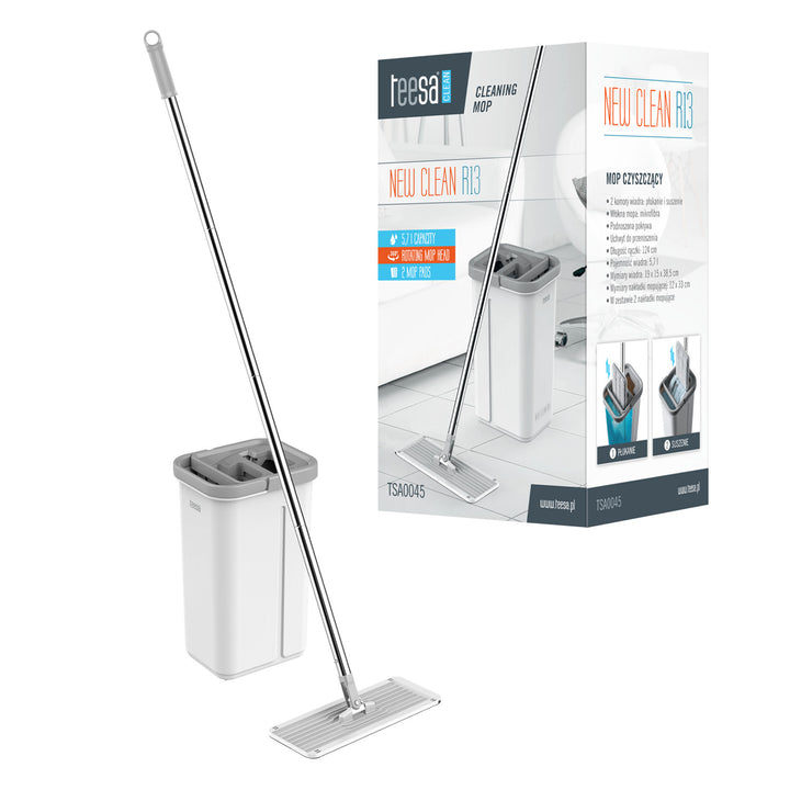 Teesa platte schoonmaakmop, emmer met twee compartimenten, inhoud 5,7 l, New Clean R13, Teesa