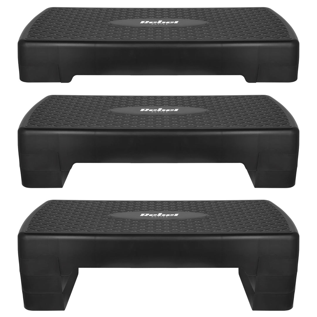 Aerobics- en fitnessstep Rebel Active, 3 treden, 68 cm, zwart, RBA-3227-BK