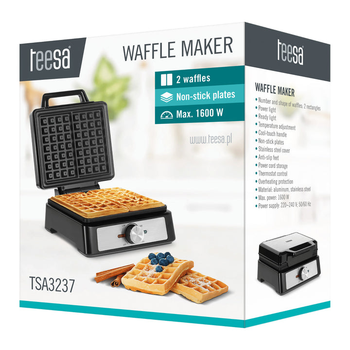Teesa wafelijzer, voor 2 wafels, vermogen 1600 W, vermogensregeling, TSA3237