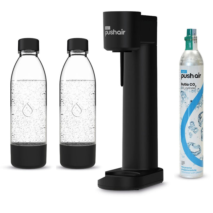 Dafi Push Air-koolzuurapparaat, kleur: zwart, inclusief 2 flessen van 0,7 l en een CO₂-patroon