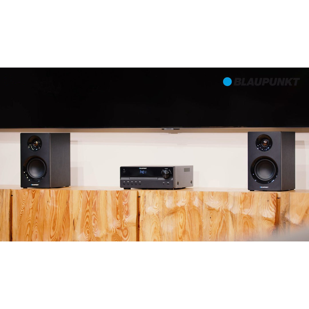 Blaupunkt-microsysteem, vermogen 240 W, HDMI/CD/USB/FM/BT/PLL, parametrische equalizer, LED-display, klok- en wekkerfunctie, kleur: zwart, MS55SUB