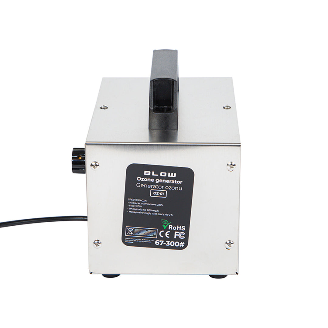 Blow ozonegenerator, capaciteit 60000 mg/u, vermogen 120 W, laag stroomverbruik, lange kabel, instelbare bedrijfstijd, 4 ozonisatieplaten, 67-300#