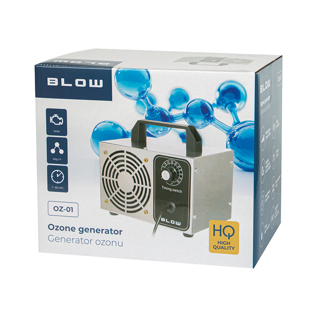 Blow ozonegenerator, capaciteit 60000 mg/u, vermogen 120 W, laag stroomverbruik, lange kabel, instelbare bedrijfstijd, 4 ozonisatieplaten, 67-300#
