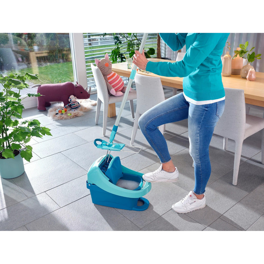 Leifheit Profi-set, dweil en emmer op wieltjes, met voetpedaal, eenvoudig te legen, inhoud 8 l, Micro Duo-opzetstuk, 55096