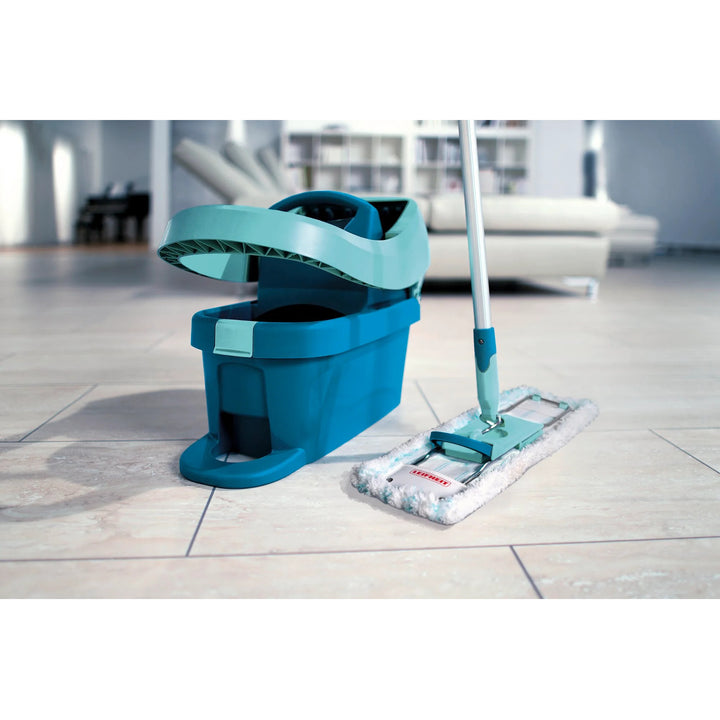 Leifheit Profi-set, dweil en emmer op wieltjes, met voetpedaal, eenvoudig te legen, inhoud 8 l, Micro Duo-opzetstuk, 55096