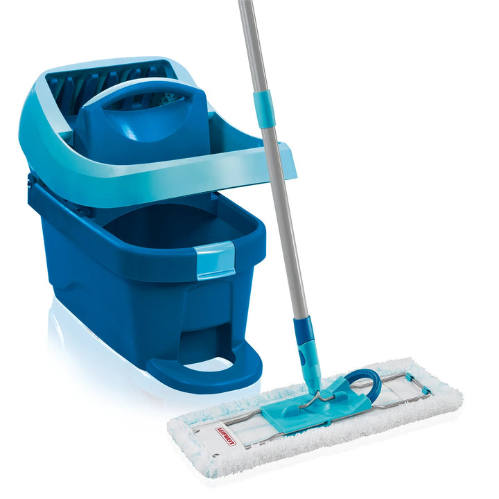 Leifheit Profi-set, dweil en emmer op wieltjes, met voetpedaal, eenvoudig te legen, inhoud 8 l, Micro Duo-opzetstuk, 55096