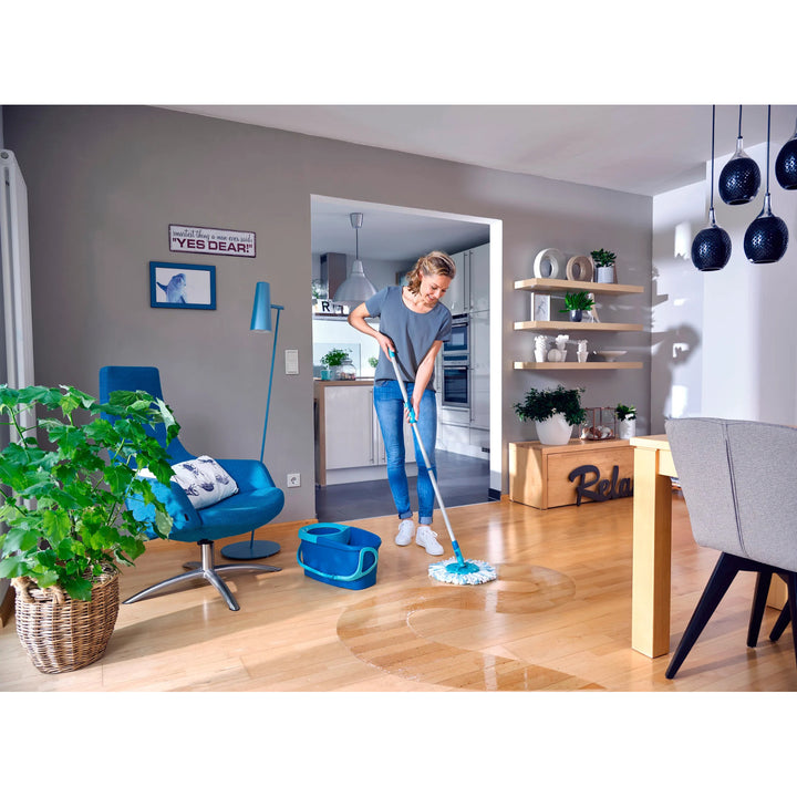 Leifheit Clean Twist-set, draaibare dweil en emmer, verstelbare steel, inhoud emmer 6 l, Micro Duo-opzetstuk, 52101