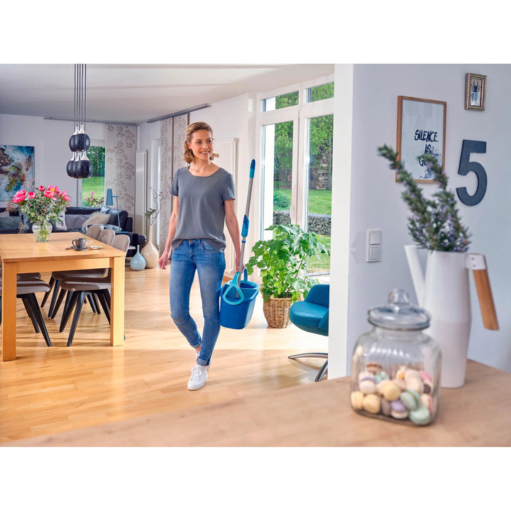 Leifheit Clean Twist-set, draaibare dweil en emmer, verstelbare steel, inhoud emmer 6 l, Micro Duo-opzetstuk, 52101