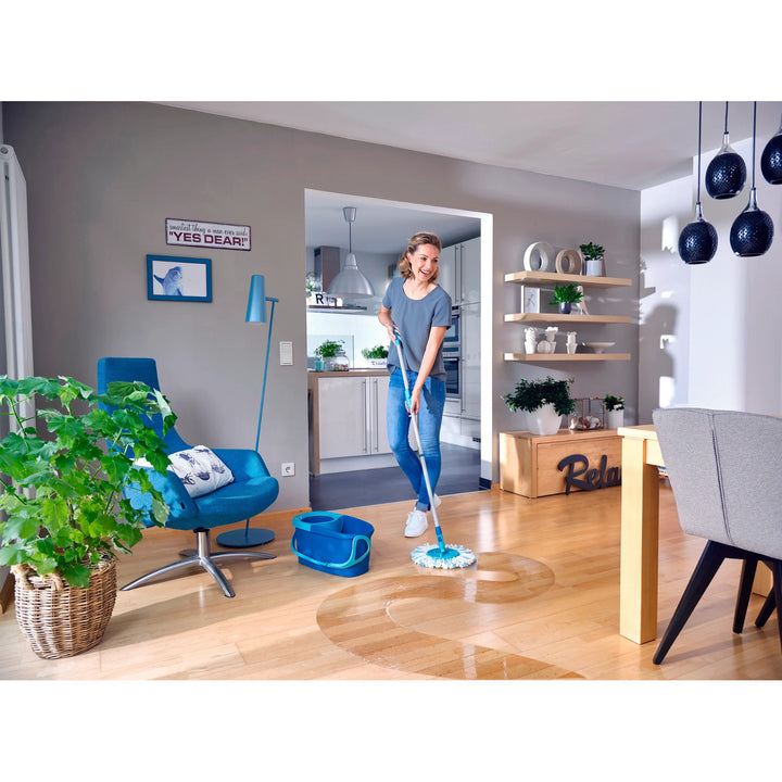 Leifheit Clean Twist-set, draaibare dweil en emmer, verstelbare steel, inhoud emmer 6 l, Micro Duo-opzetstuk, 52101