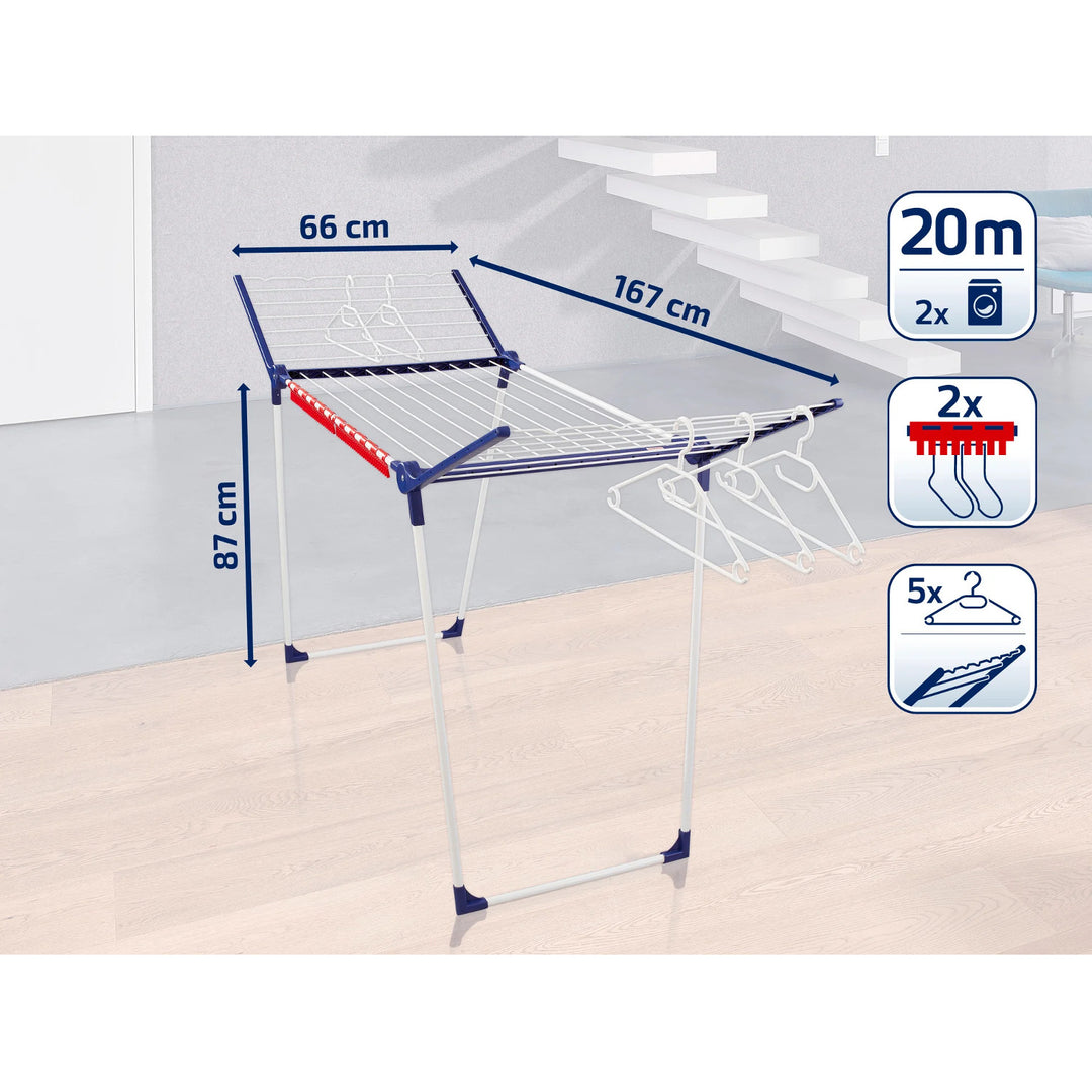 Pegasus 200 Solid droogrek van Leifheit, lengte van de lijnen 20 m, stabiele parallelle poten, weerbestendig, 2 wasknijpers, 81520
