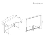 Opvouwbaar bureau Maclean, wit, verplaatsbaar, 100 x 65 cm, max. 50 kg, hoekmodel, L-vorm, MC-1250 L/W