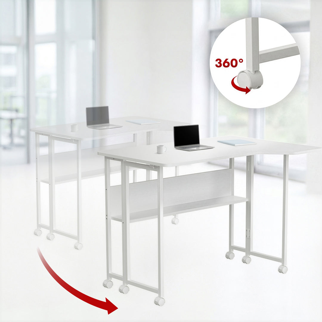 Opvouwbaar bureau Maclean, wit, verplaatsbaar, 100 x 65 cm, max. 50 kg, hoekmodel, L-vorm, MC-1250 L/W