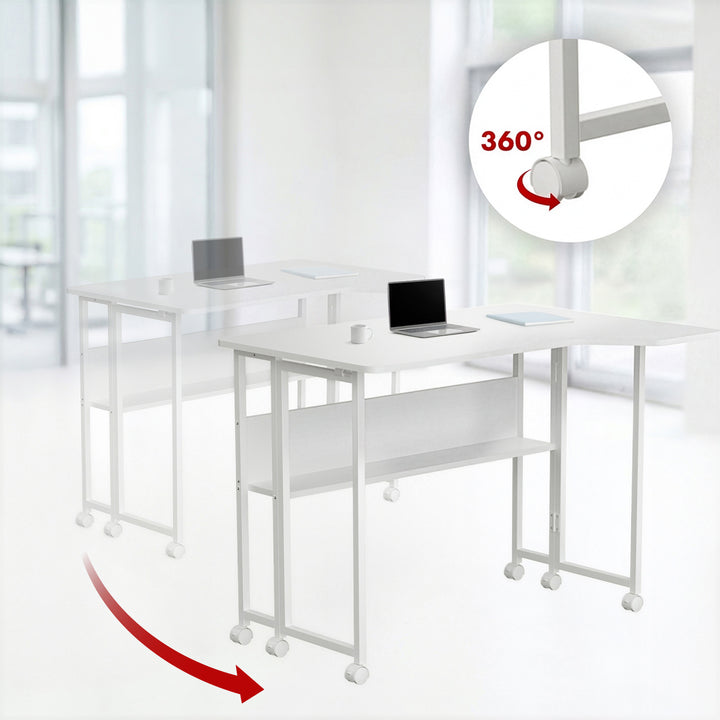 Opvouwbaar bureau Maclean, wit, verplaatsbaar, 100 x 65 cm, max. 50 kg, hoekmodel, L-vorm, MC-1250 L/W