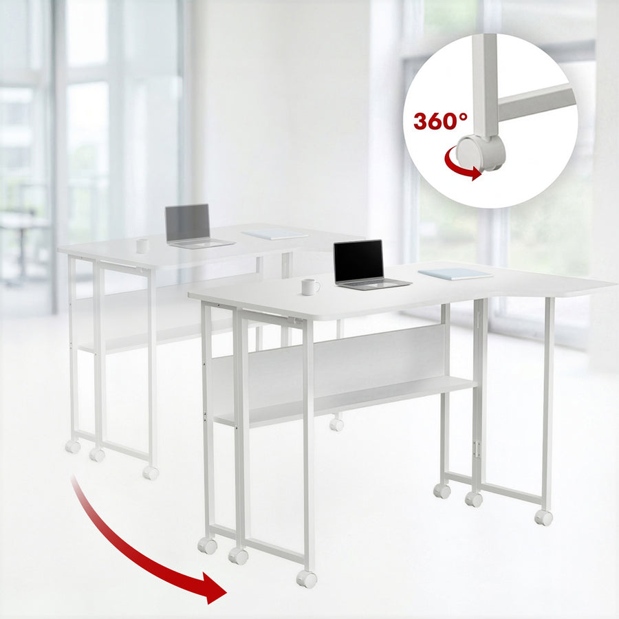 Opvouwbaar bureau Maclean, wit, verplaatsbaar, 100 x 65 cm, max. 50 kg, hoekmodel, L-vorm, MC-1250 L/W