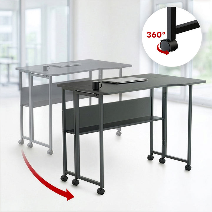 Opvouwbaar bureau / tafeltje Maclean, zwart, verplaatsbaar, 100 x 73 cm, max. 50 kg, hoekmodel, L-vorm, MC-126 L/B