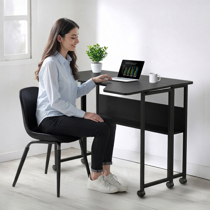 Opvouwbaar bureau / tafeltje Maclean, zwart, verplaatsbaar, 100 x 73 cm, max. 50 kg, hoekmodel, L-vorm, MC-126 L/B