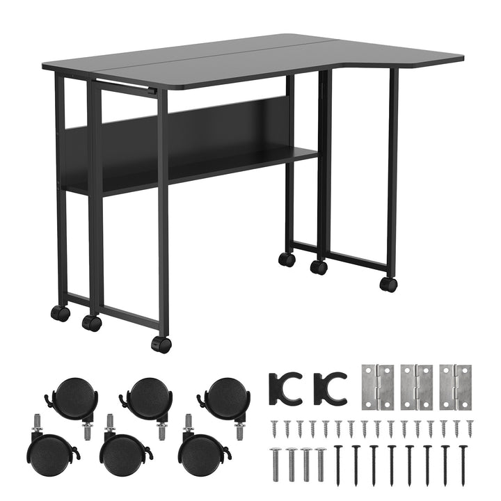 Opvouwbaar bureau / tafeltje Maclean, zwart, verplaatsbaar, 100 x 73 cm, max. 50 kg, hoekmodel, L-vorm, MC-126 L/B