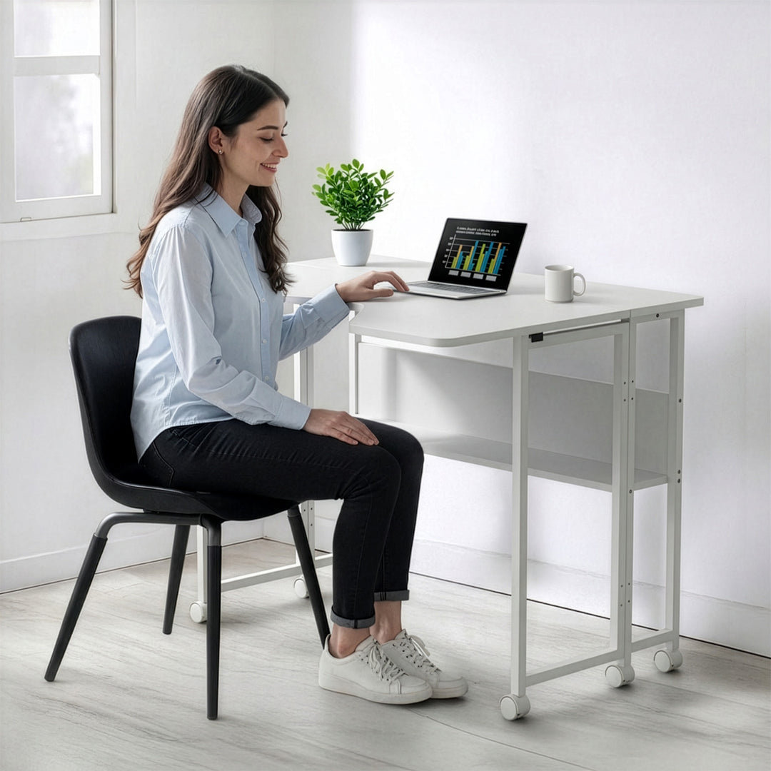 Opvouwbaar bureau / tafeltje Maclean, wit, verplaatsbaar, 100 x 73 cm, max. 50 kg, hoekmodel, L-vorm, MC-126 L/W