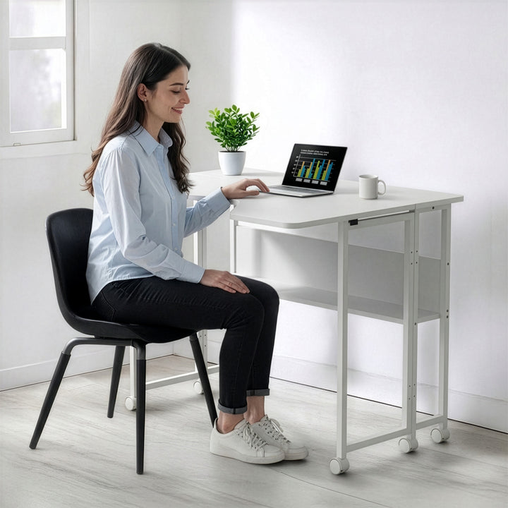 Opvouwbaar bureau / tafeltje Maclean, wit, verplaatsbaar, 100 x 73 cm, max. 50 kg, hoekmodel, L-vorm, MC-126 L/W