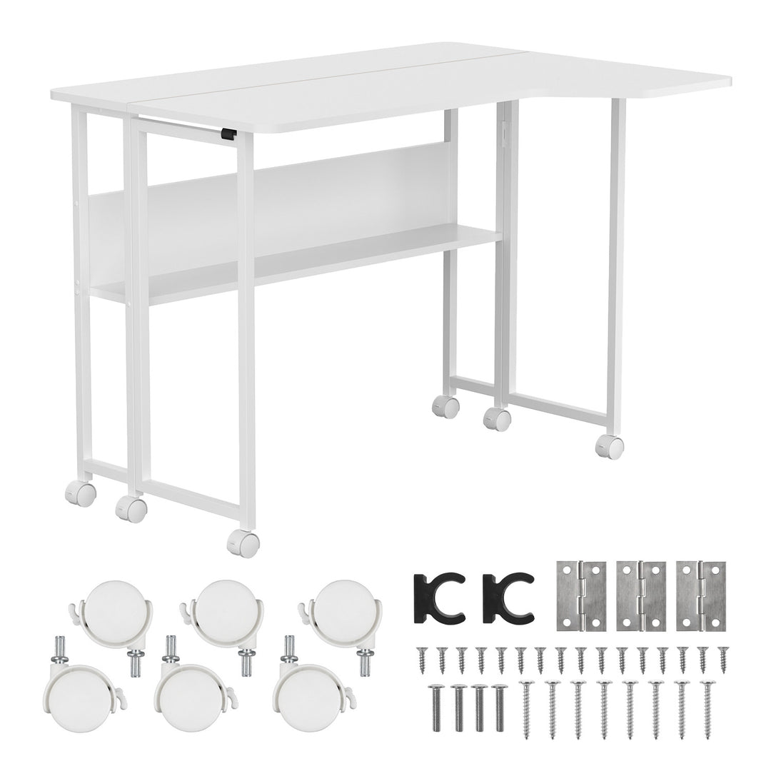 Opvouwbaar bureau / tafeltje Maclean, wit, verplaatsbaar, 100 x 73 cm, max. 50 kg, hoekmodel, L-vorm, MC-126 L/W