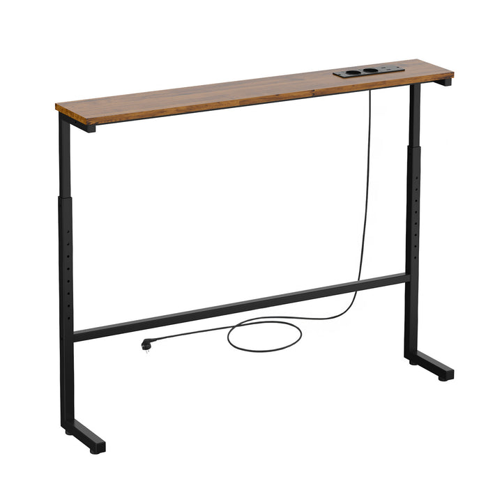 Maclean-console/tafeltje met oplaadstrip, zwart met rustiek tafelblad, in hoogte verstelbaar van 62 tot 83 cm, max. 25 kg, snoer van 2,5 m, MC-140 B