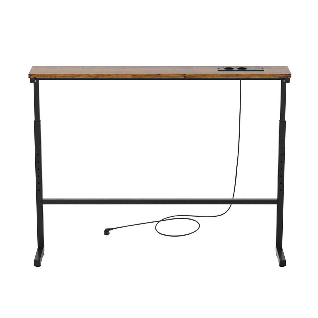 Maclean-console/tafeltje met oplaadstrip, zwart met rustiek tafelblad, in hoogte verstelbaar van 62 tot 83 cm, max. 25 kg, snoer van 2,5 m, MC-140 B