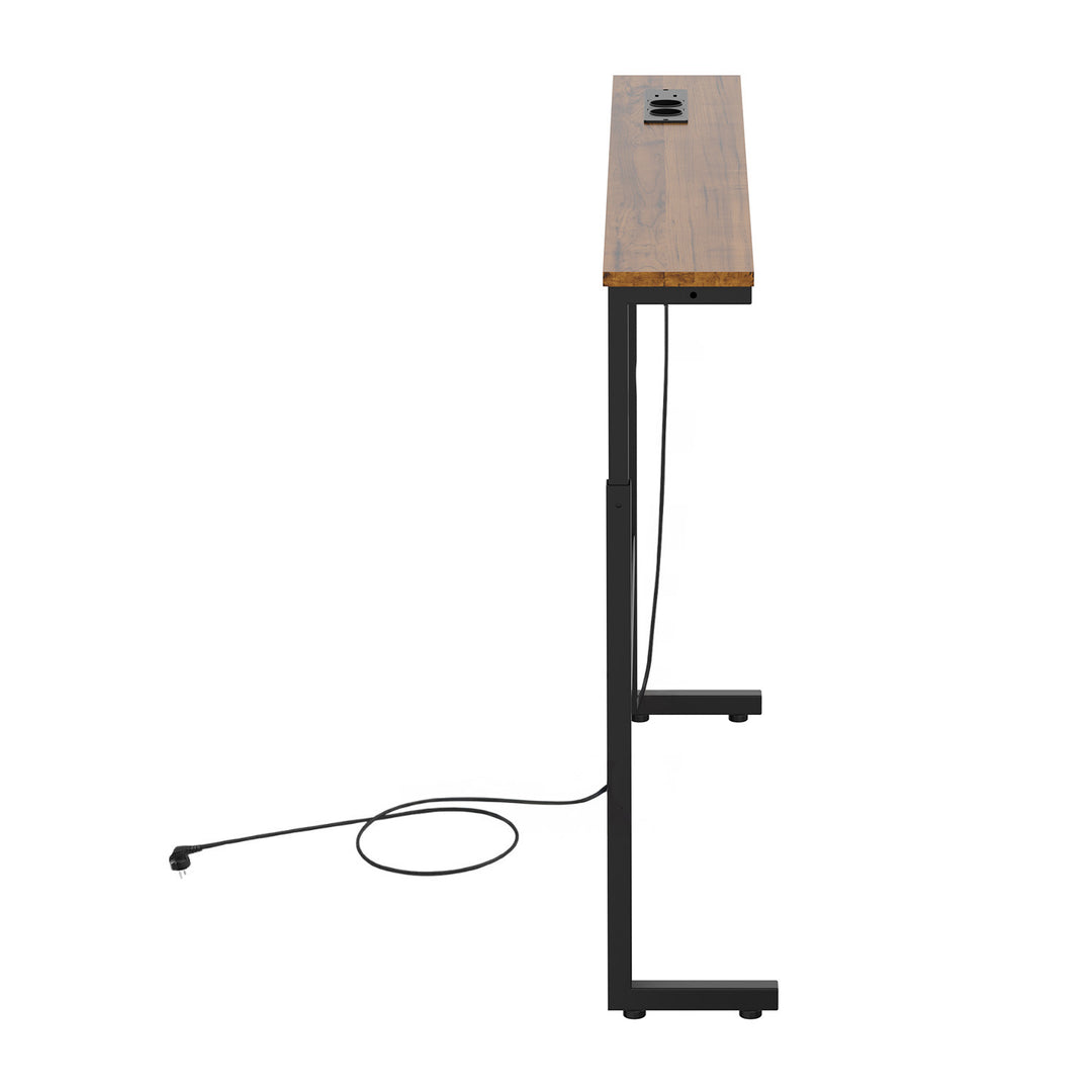 Maclean-console/tafeltje met oplaadstrip, zwart met rustiek tafelblad, in hoogte verstelbaar van 62 tot 83 cm, max. 25 kg, snoer van 2,5 m, MC-140 B