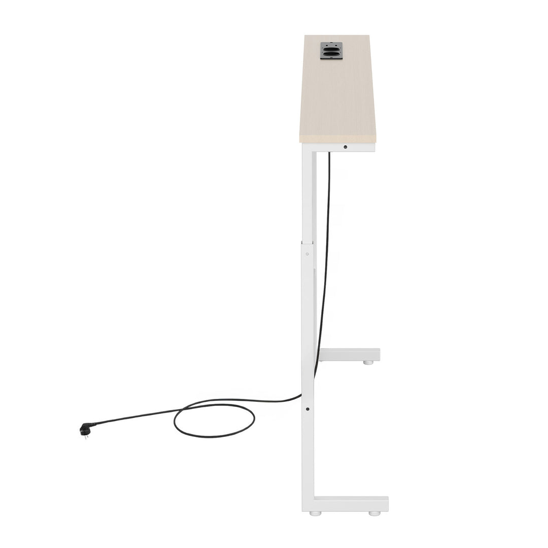 Maclean-console/tafeltje met oplaadstrip, wit met lichtgekleurd tafelblad, in hoogte verstelbaar van 62 tot 83 cm, max. 25 kg, snoer van 2,5 m, MC-140 W