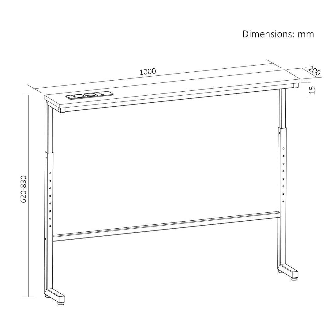 Maclean-console/tafeltje met oplaadstrip, wit met lichtgekleurd tafelblad, in hoogte verstelbaar van 62 tot 83 cm, max. 25 kg, snoer van 2,5 m, MC-140 W