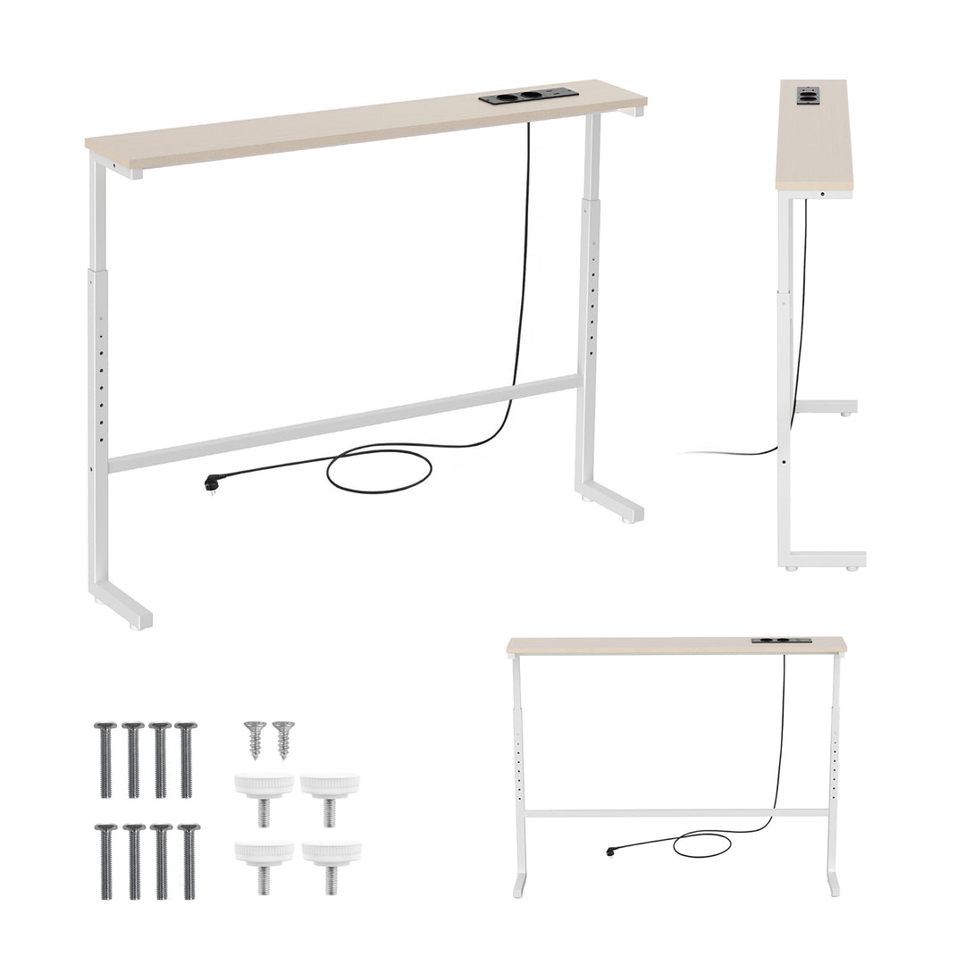 Maclean-console/tafeltje met oplaadstrip, wit met lichtgekleurd tafelblad, in hoogte verstelbaar van 62 tot 83 cm, max. 25 kg, snoer van 2,5 m, MC-140 W