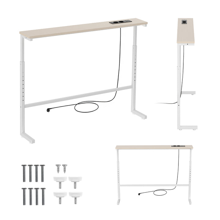 Maclean-console/tafeltje met oplaadstrip, wit met lichtgekleurd tafelblad, in hoogte verstelbaar van 62 tot 83 cm, max. 25 kg, snoer van 2,5 m, MC-140 W