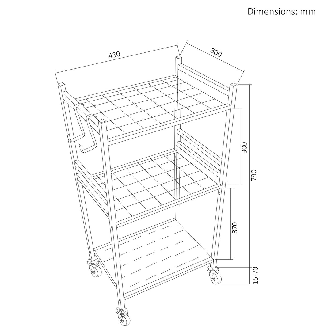 Moble gereedschapstandaard / -kar voor tuingereedschap van Maclean, zwart, afmetingen 43x30x79 cm, max. 20 kg, MC-138