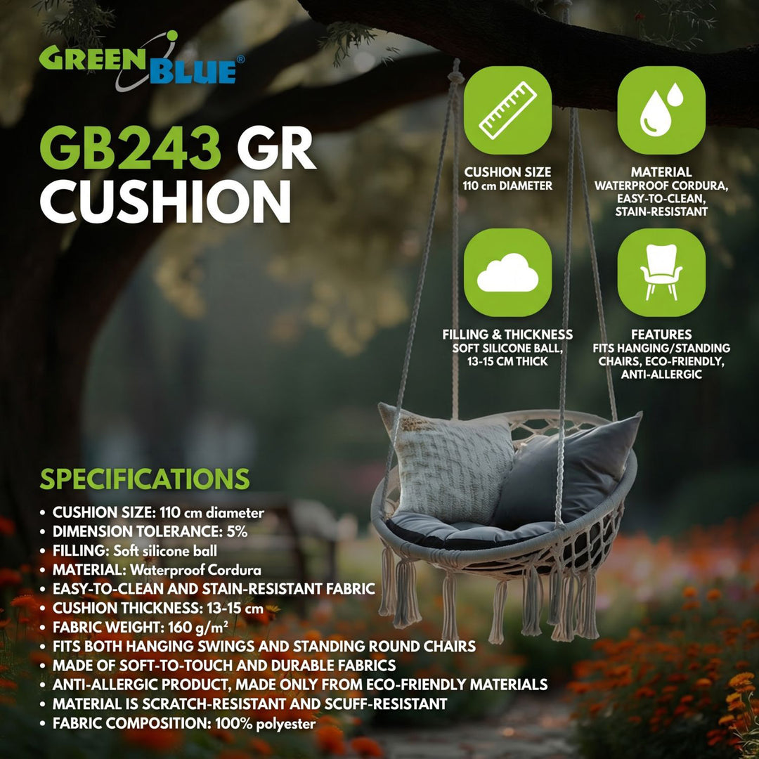 GreenBlue-kussen, grijs, voor in de tuin, ooievaarsnest, 110 cm, GB243 GR