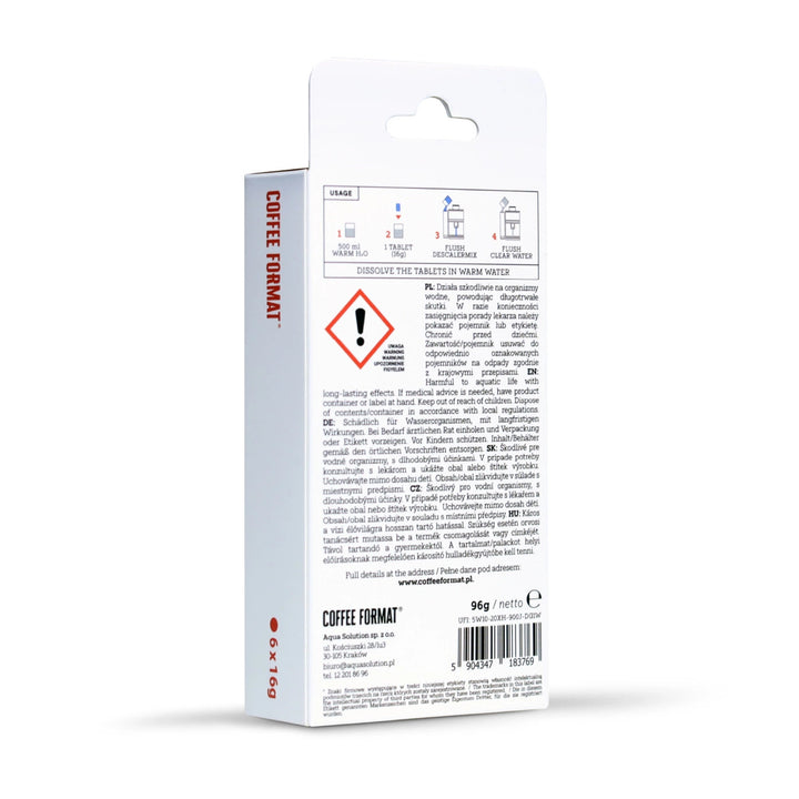 Ontkalkingstabletten voor koffiemachines, Coffee Format Descaler Tab+ 6x16 g, 3 verpakkingen
