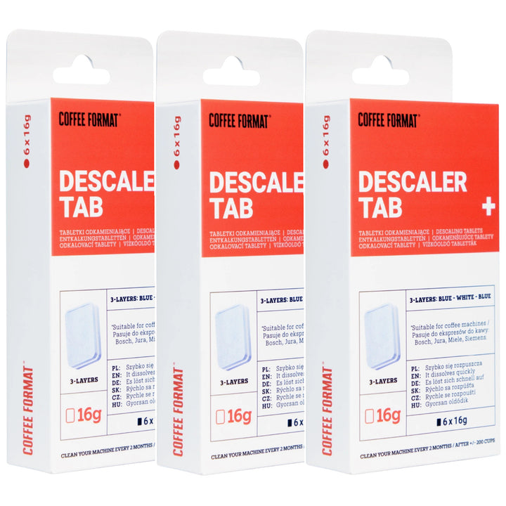Ontkalkingstabletten voor koffiemachines, Coffee Format Descaler Tab+ 6x16 g, 3 verpakkingen