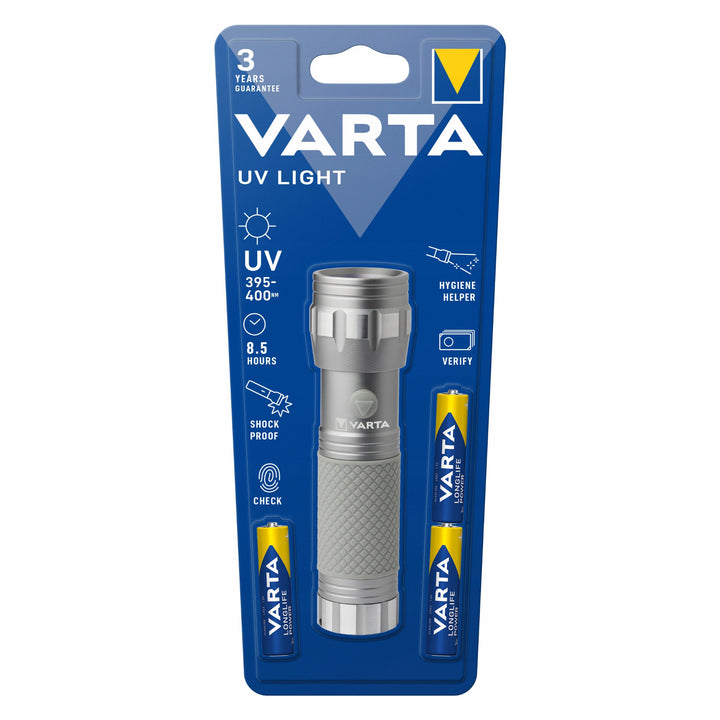 UV-LED-zaklamp 15638 van aluminium, UV-golflengte 395-400 nm, Multi-LED-technologie + Varta-batterijen meegeleverd