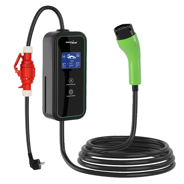 GreenBlue-oplader voor EV’s/PHEV’s, draagbaar, type 2, kabellengte 6,8 m, IP65, 11 kW, 220-380 V AC 50/60 Hz, 16 A, 3 fasen, GB1100