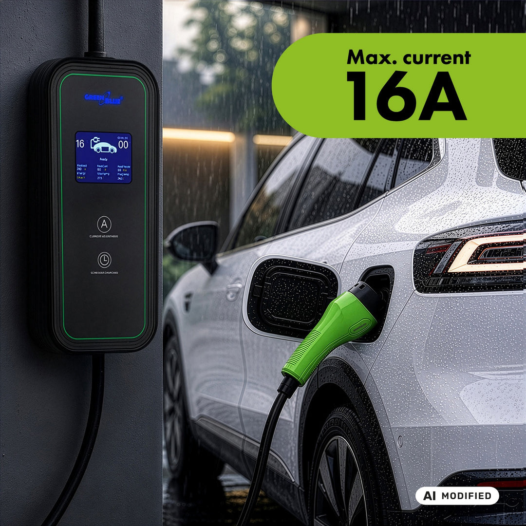 GreenBlue-oplader voor EV’s/PHEV’s, draagbaar, type 2, kabellengte 6,8 m, IP65, 11 kW, 220-380 V AC 50/60 Hz, 16 A, 3 fasen, GB1100