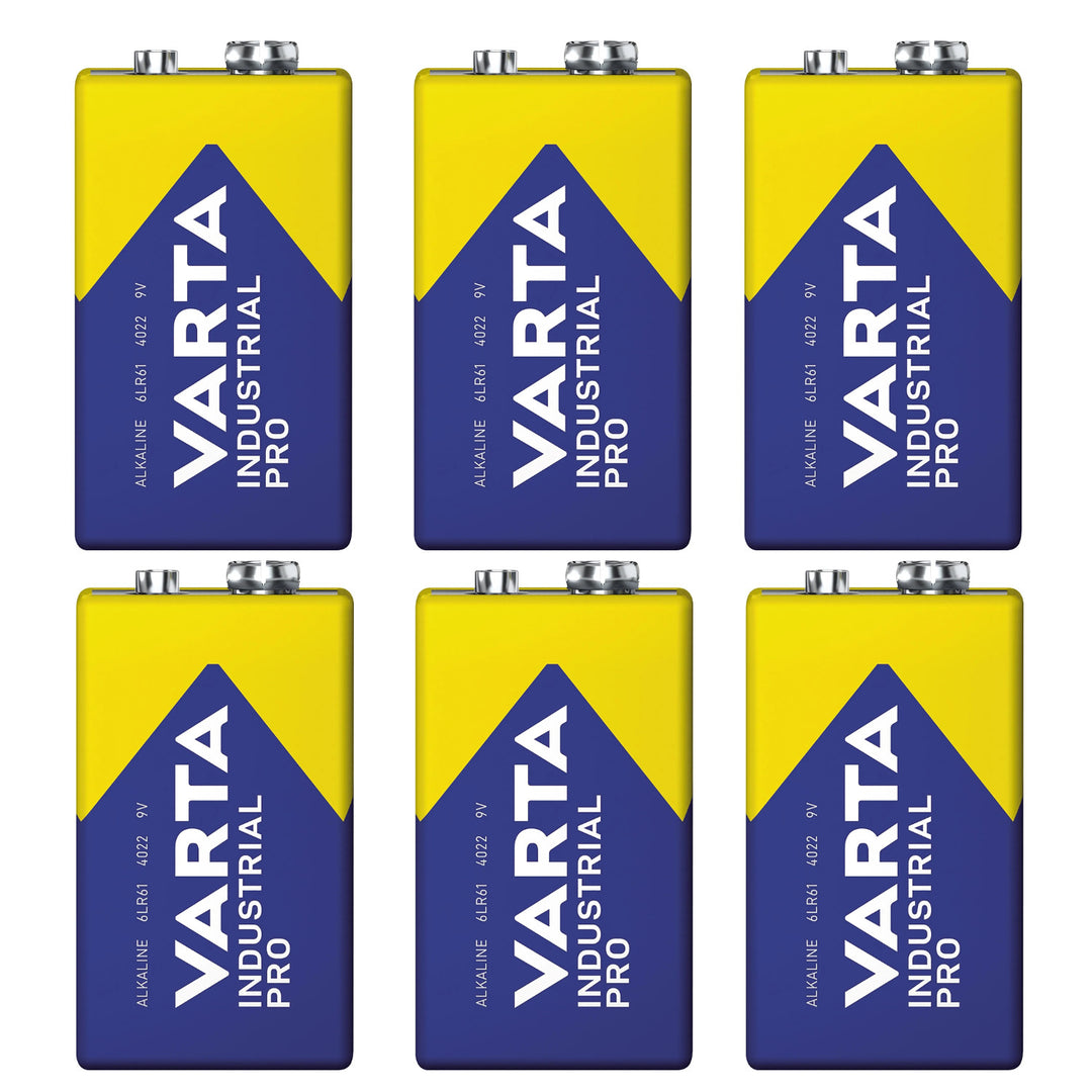 6x R9V-batterij R-9 6LR61 9V R-9 alkaline Varta Industrial Pro