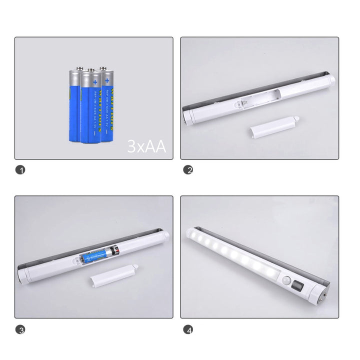 2x Maclean LED-keukenlamp, onderkastmodel met 9 SMD-lampjes, op batterijen, PIR-sensor aan/uit, MCE166 + 6x batterij R-06 R06 AA LR06 1,5 V VARTA Longlife Power