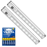 2x Maclean LED-keukenlamp, onderkastmodel met 9 SMD-lampjes, op batterijen, PIR-sensor aan/uit, MCE166 + 6x batterij R-06 R06 AA LR06 1,5 V VARTA Longlife Power