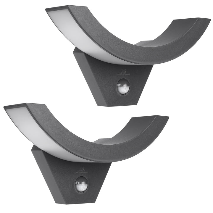 Maclean LED-lamp met bewegingssensor, infraroodbewegingssensor, kleur: grijs, 10 W, IP54, 800 lm, MCE290 GR, 2 stuks