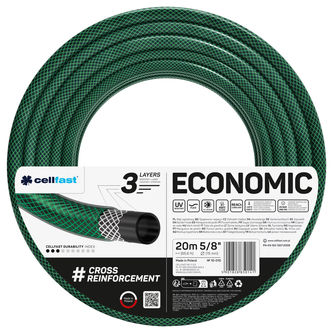 Cellfast-tuinslang, 3-laags, met kruisgewijze polyestervlecht, 5/8" 20 m, Economic