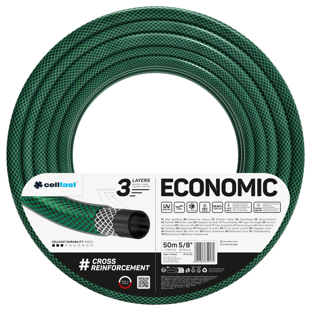 Cellfast-tuinslang, 3-laags, met kruisgewijze polyester omvlechting, 5/8" 50 m, Economic