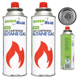 2x GreenBlue-gaspatroon van 227 g. Certificaat: Pi 0875, voldoet aan de norm EN 417, butaan, werkingsbereik -10 °C tot +40 °C, GB227