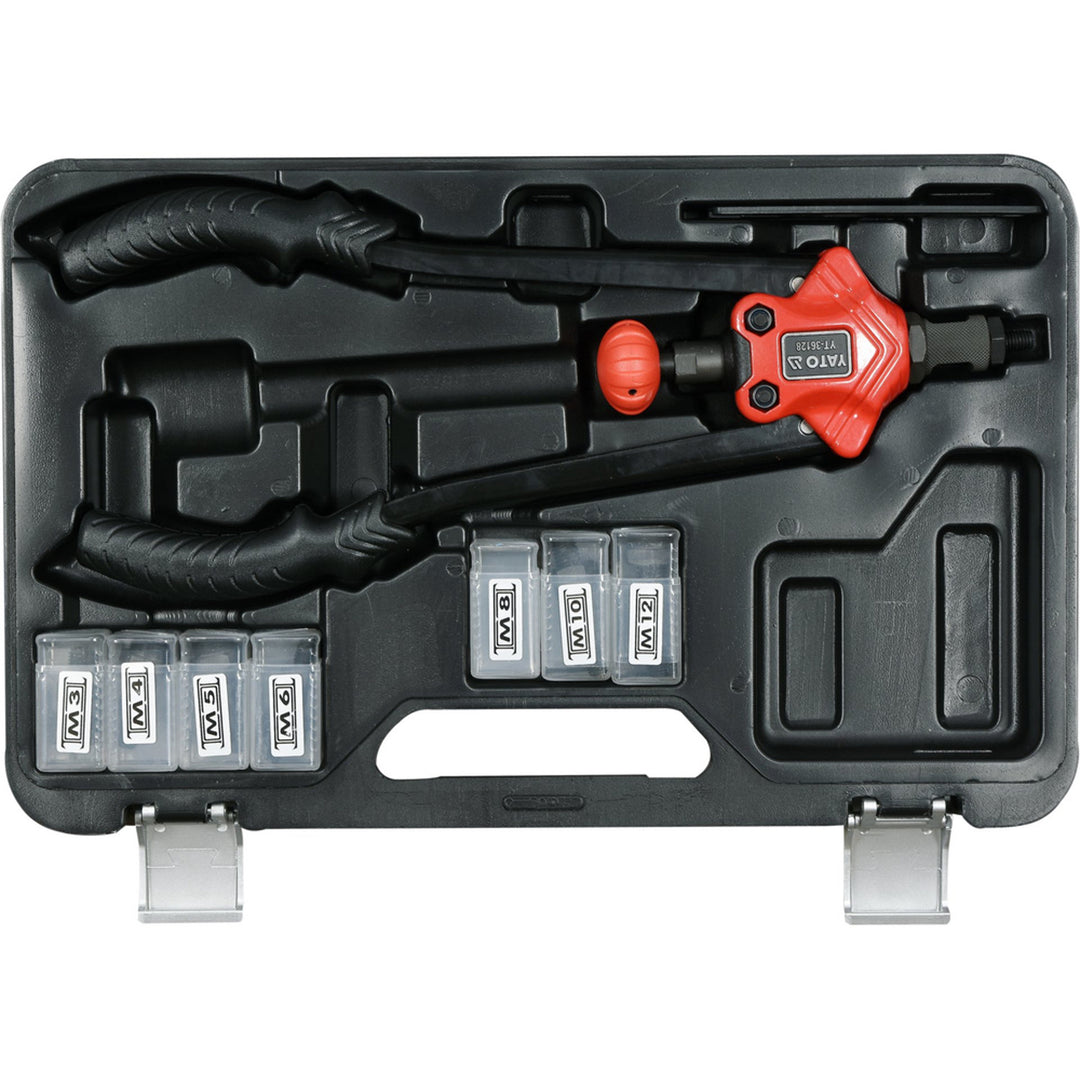 Yato handklinkmachine, voor klinkmoeren in de maten M3-M12, antisliphandgreep, koppen van duurzaam CrMo-staal, YT-36128