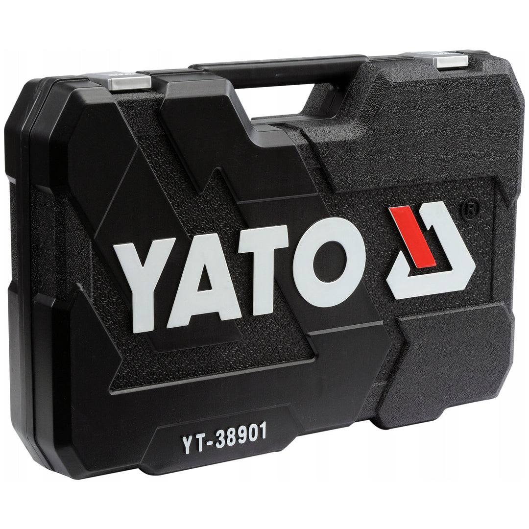 Professionele gereedschapsset van Yato, 122-delig (dopsleutels, doppen, schroevendraaiers, hamer), schroevendraaiers met magnetische en geharde punten, YT-38901